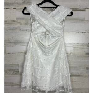 Sabo women large white floral lace open front mini dress new wedding formal prom